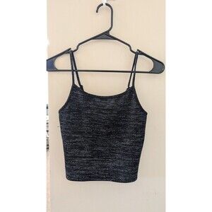 American Eagle Cami Tank Crop Top Heathered Black with Silver Shine